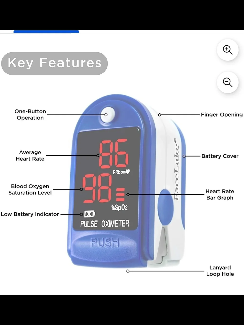 FaceLake Pulse Oximeter - Blue & White LED Display
